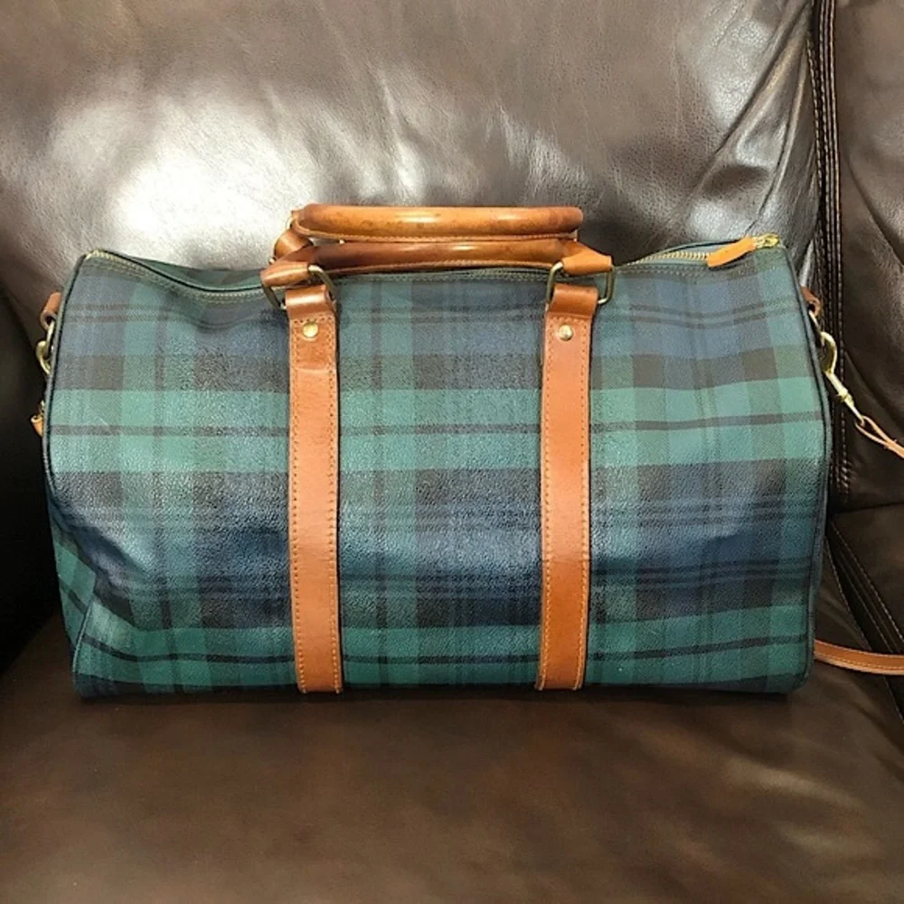 RALPH LAUREN Black Watch Plaid Boston Travel Duffle Shoulder Bag 40cm